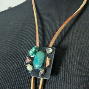 Vintage Multi Stone & Leather Bolo Tie